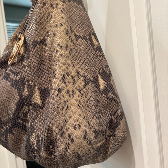 Michael Kors Hobo Tan Effect Leather Python Suede Tote Purse - Picture 5 of 14